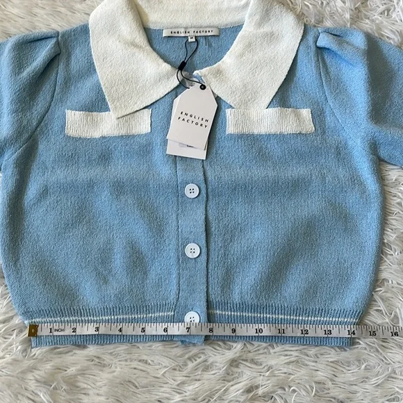 NEW ENGLISH FACTORY CONTRAST CARDIGAN IN POWDER BLUE/WHITE NWT MEDIUM - Picture 8 of 11